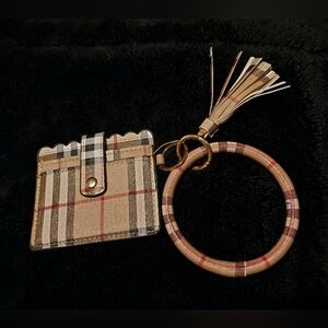 New Women's Designer-Inspired Tan Plaid Keychain I.D. Card Holder Wristlet